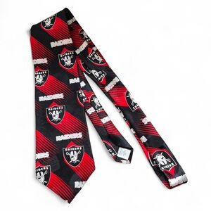 Vintage 90s Raiders Red & Black All-Over Print 100% Silk Necktie - Team NFL 🏈